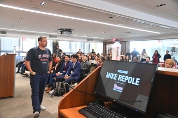 Mike Repole speaking to Tobin Students at St. John's University
